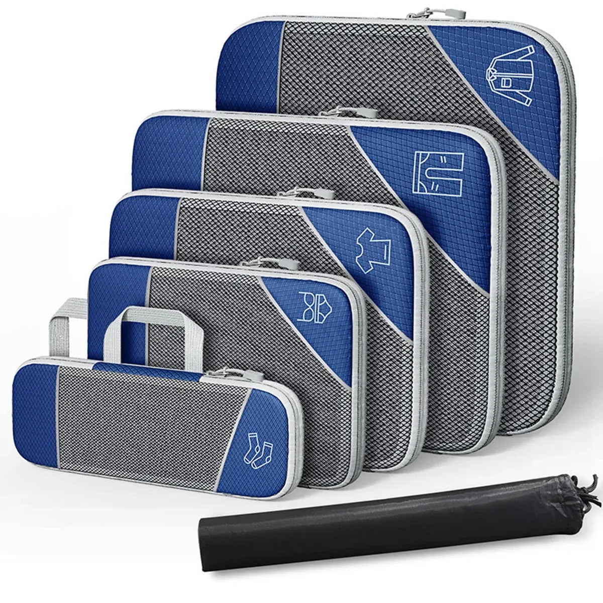 6PCS Compression Packing Cubes Expandable Luggage Storage Bag Travel Packing Bag - Navy